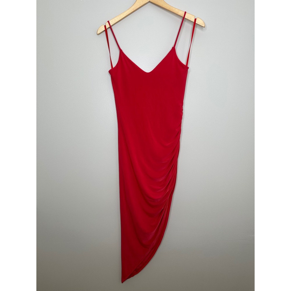 21 Saints Asymmetrical Ruched‎ Bodycon Dress Womens Medium Red EUC Sexy Strappy
